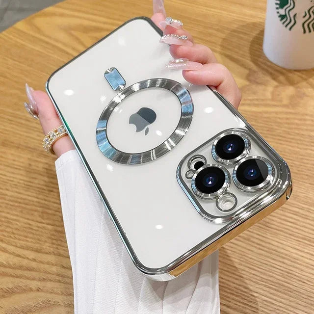 Fashion Plating Magnetic Soft Case For Magsafe For iPhone 15 14 13 12 11 16 Pro Max Wireless Charging Case With Lens Protector