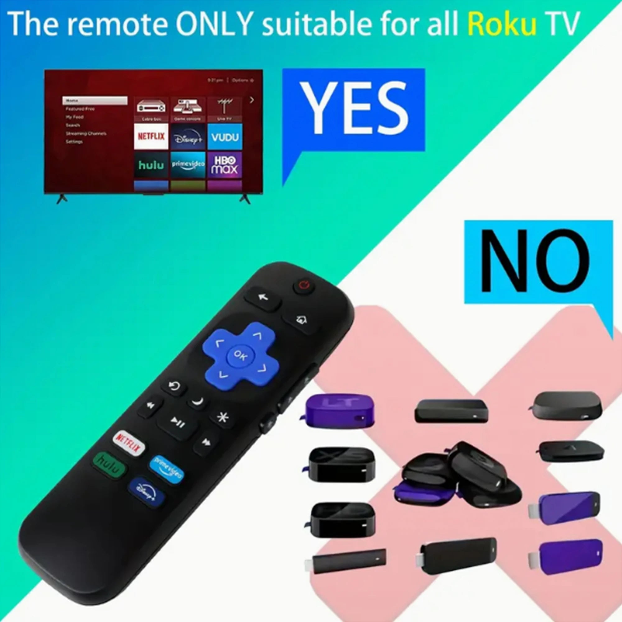 2 Pcs New Replacement Remote Control Fit for All Roku TV, Compatible for TCL Roku/Hisense Roku/Onn Aparatos/Insignia HITACHI