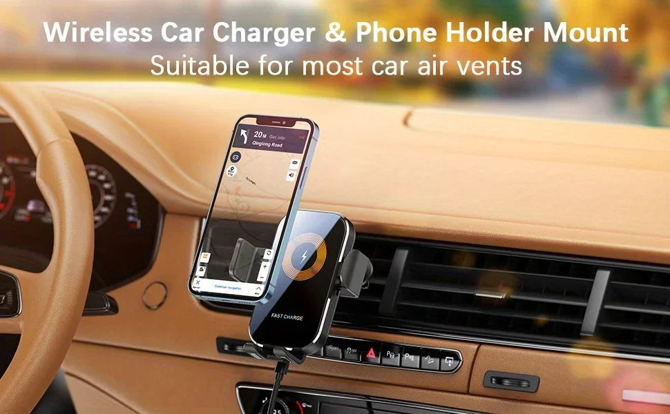 Phone Charger Car, Phone Mount for Car Wireless Charger, 15W Fast Wireless Charging Car Phone Holder, for iPhone 15/14/13/12/11