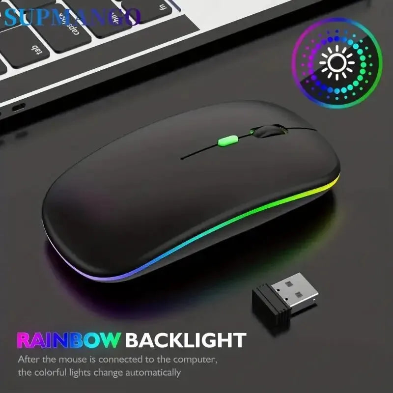 Wireless Mouse Rechargeable Silent LED Backlit Mice PC Laptop Computer Mous 2.4Ghz Receiver Bluetooth Dual Mode Optical Mice