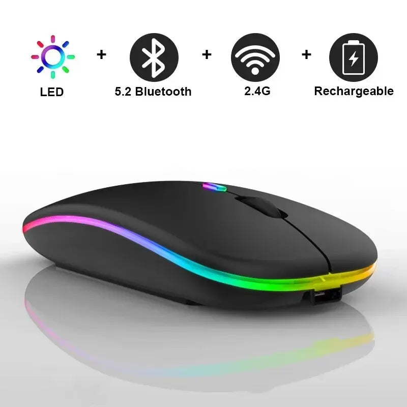 Wireless Mouse Rechargeable Silent LED Backlit Mice PC Laptop Computer Mous 2.4Ghz Receiver Bluetooth Dual Mode Optical Mice