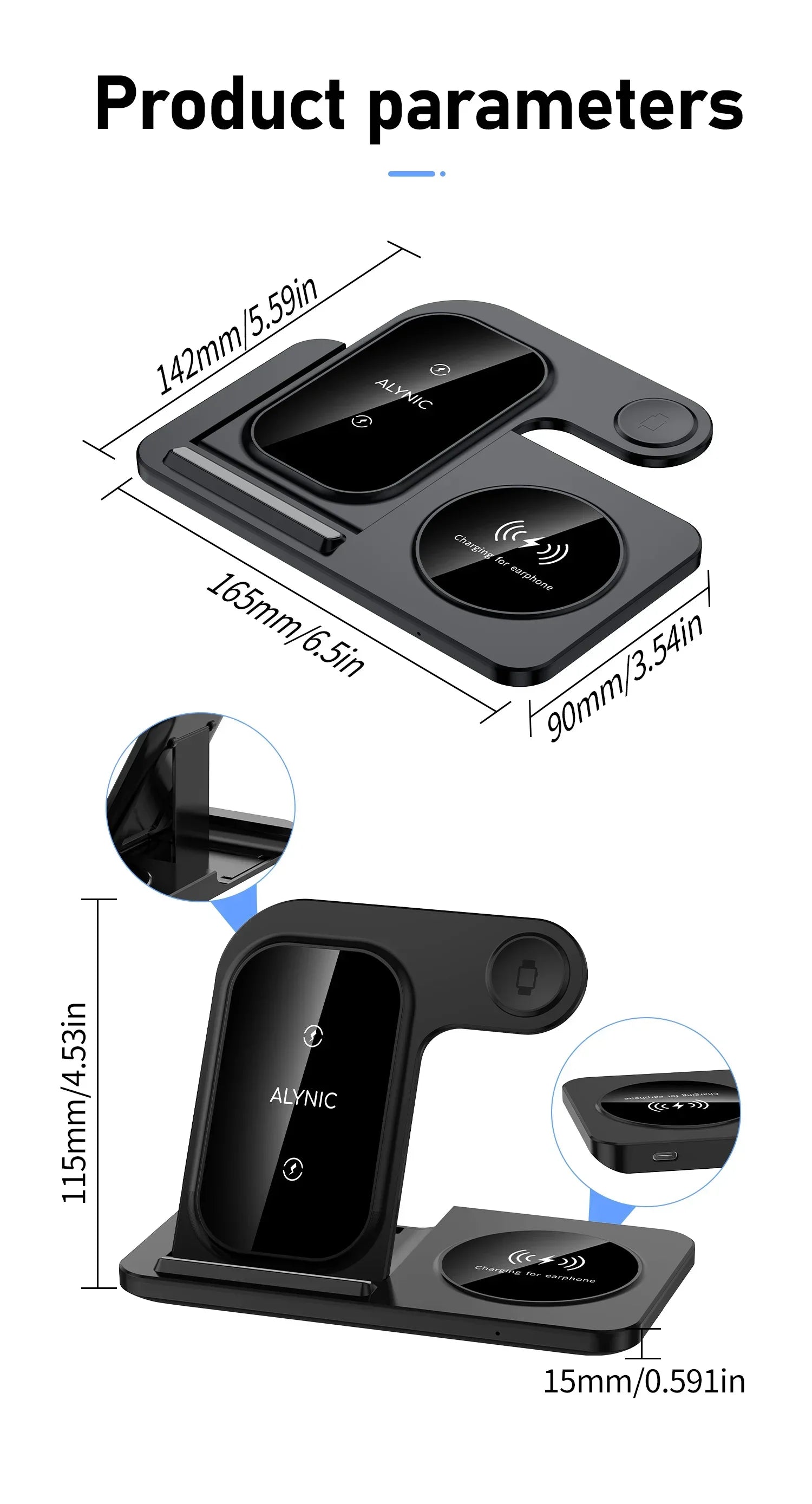 30W LED Fast Wireless Charger Stand 3 in 1 Foldable Charging Station For iPhone 15 14 13 12 11 Apple Watch 9 8 7 6 5 Airpods Pro