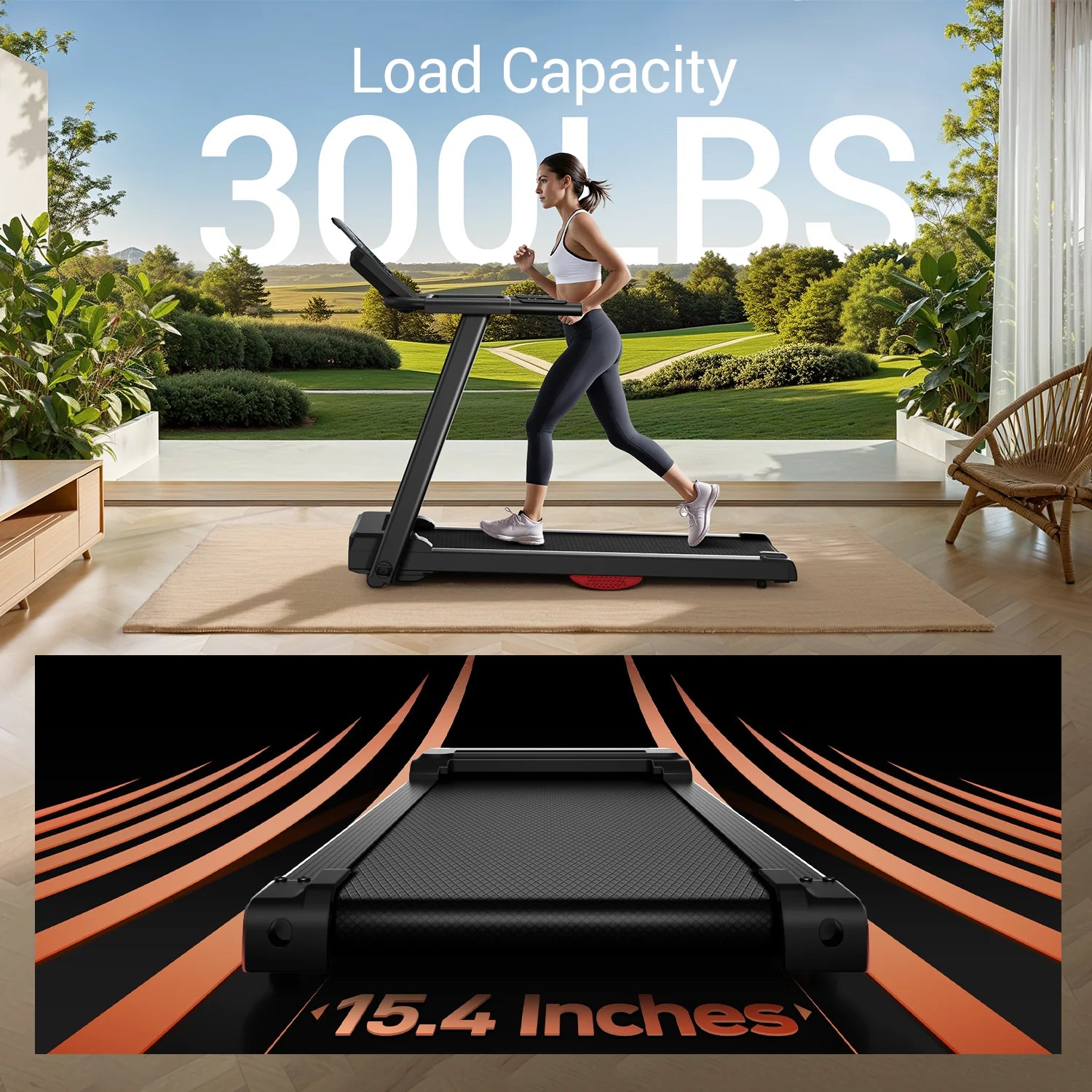 3.0HP Brushless Foldable Home Treadmill | 300LB Capacity | HR Monitor & Dual Shock Absorption | Cup/Phone Holder | Quiet Design