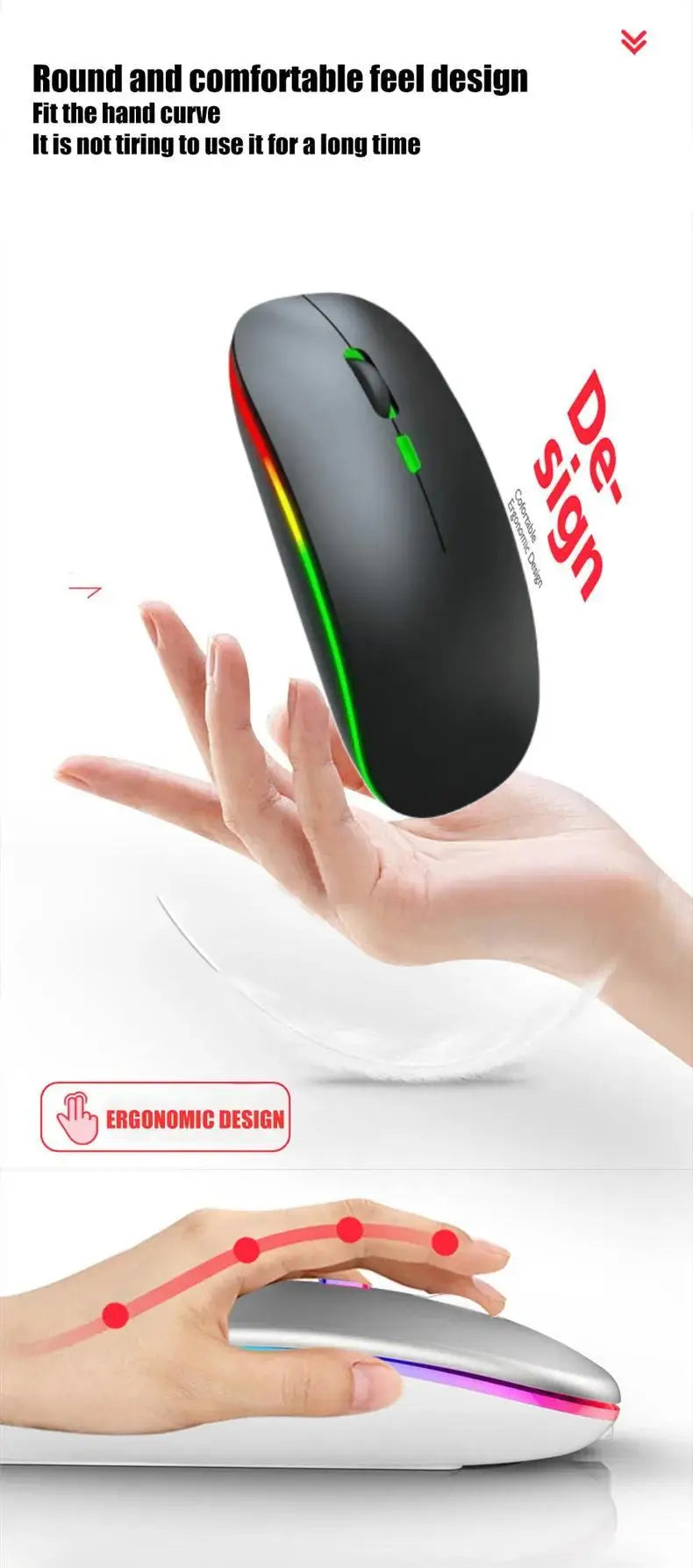 Wireless Mouse Rechargeable Silent LED Backlit Mice PC Laptop Computer Mous 2.4Ghz Receiver Bluetooth Dual Mode Optical Mice