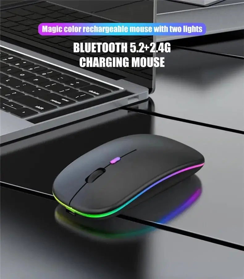 Wireless Mouse Rechargeable Silent LED Backlit Mice PC Laptop Computer Mous 2.4Ghz Receiver Bluetooth Dual Mode Optical Mice