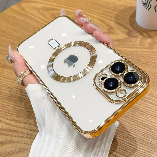 Fashion Plating Magnetic Soft Case For Magsafe For iPhone 15 14 13 12 11 16 Pro Max Wireless Charging Case With Lens Protector