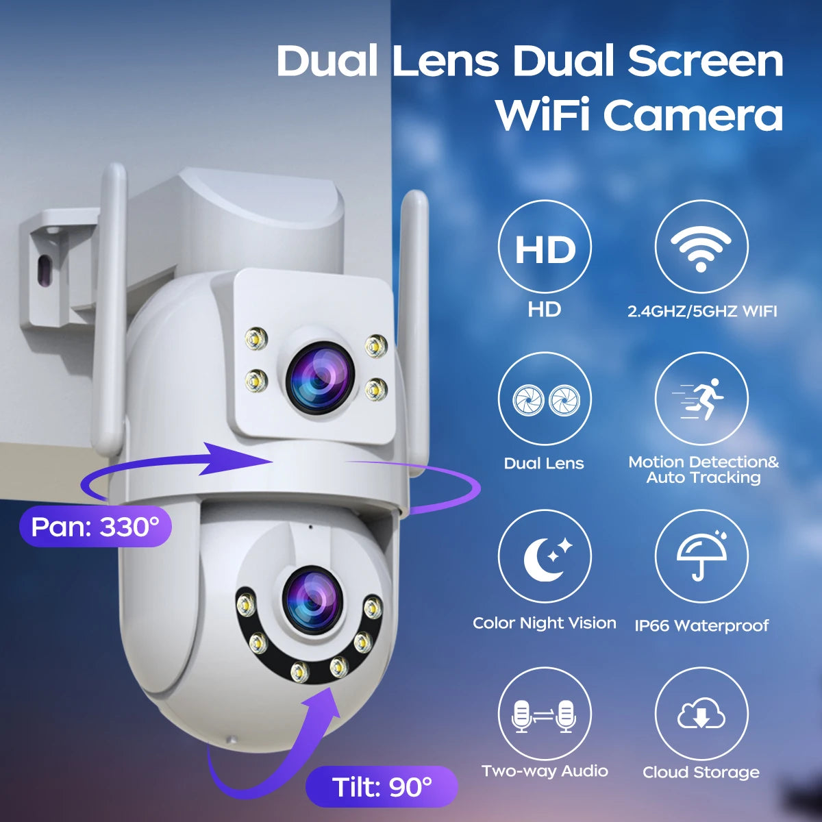 Jooan 4K 8MP HD Wifi PTZ Camera Outdoor 5G Wifi Dual Lens Security IP Cameras 5X Zoom AI Tracking ONVIF CCTV Surveillance Camera