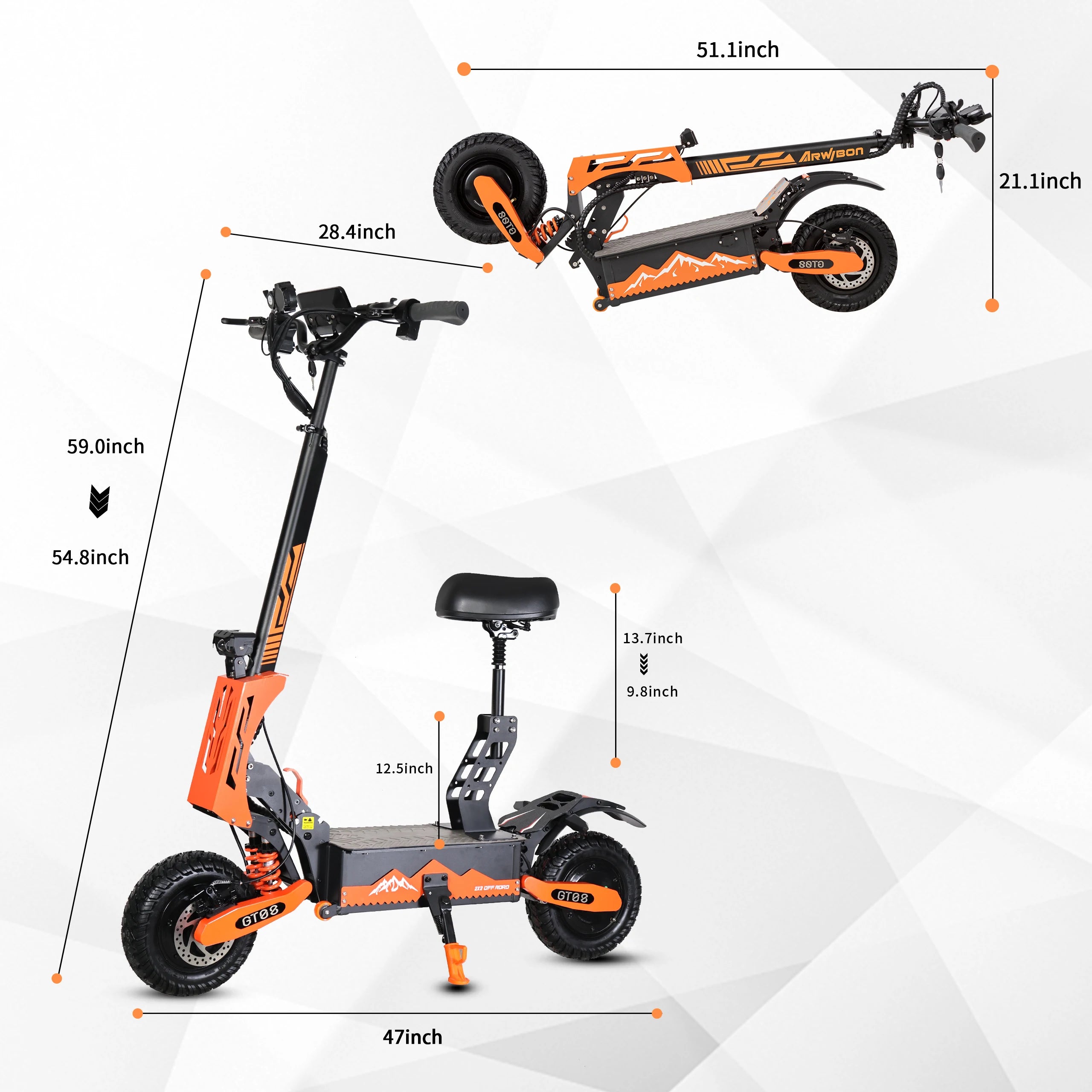 Arwibon 5600W Adult Electric Scooter Dual Motor Top Speed 50MPH,60V27AH, 11-inch Off-Road Tires Sport Folding eScooter with Seat