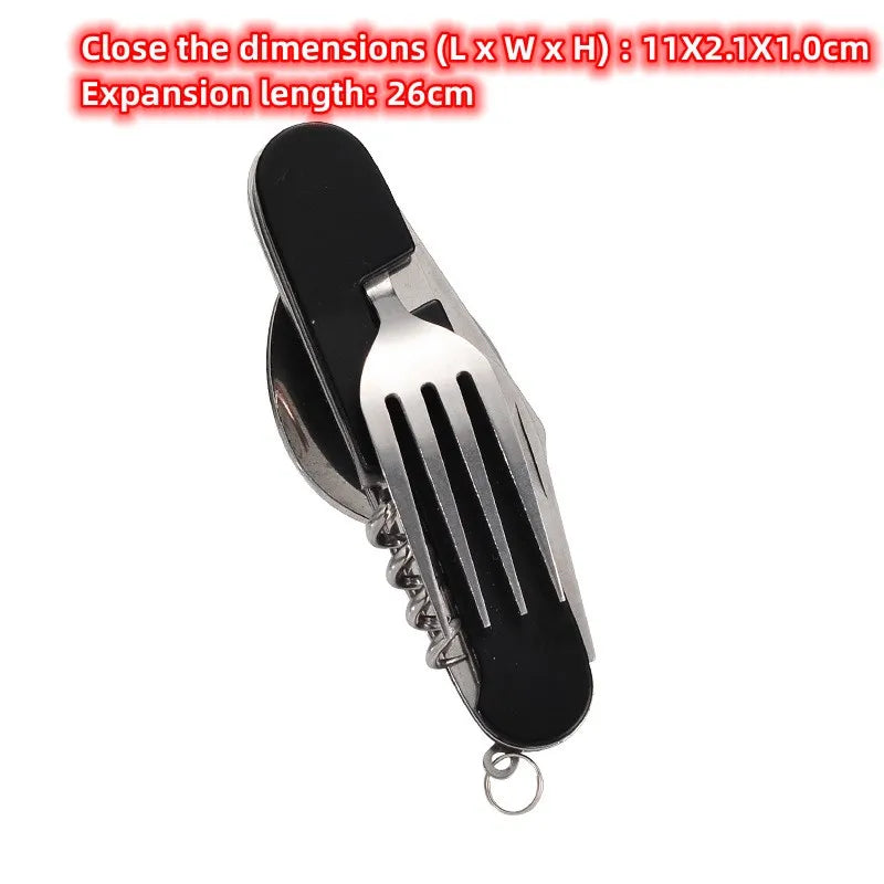 Tablespoon Set 4 In 1 Foldable Spoon Knife Fork Bottle Opener Stainless Steel Folding Pocket Kits Outdoor Tableware Set