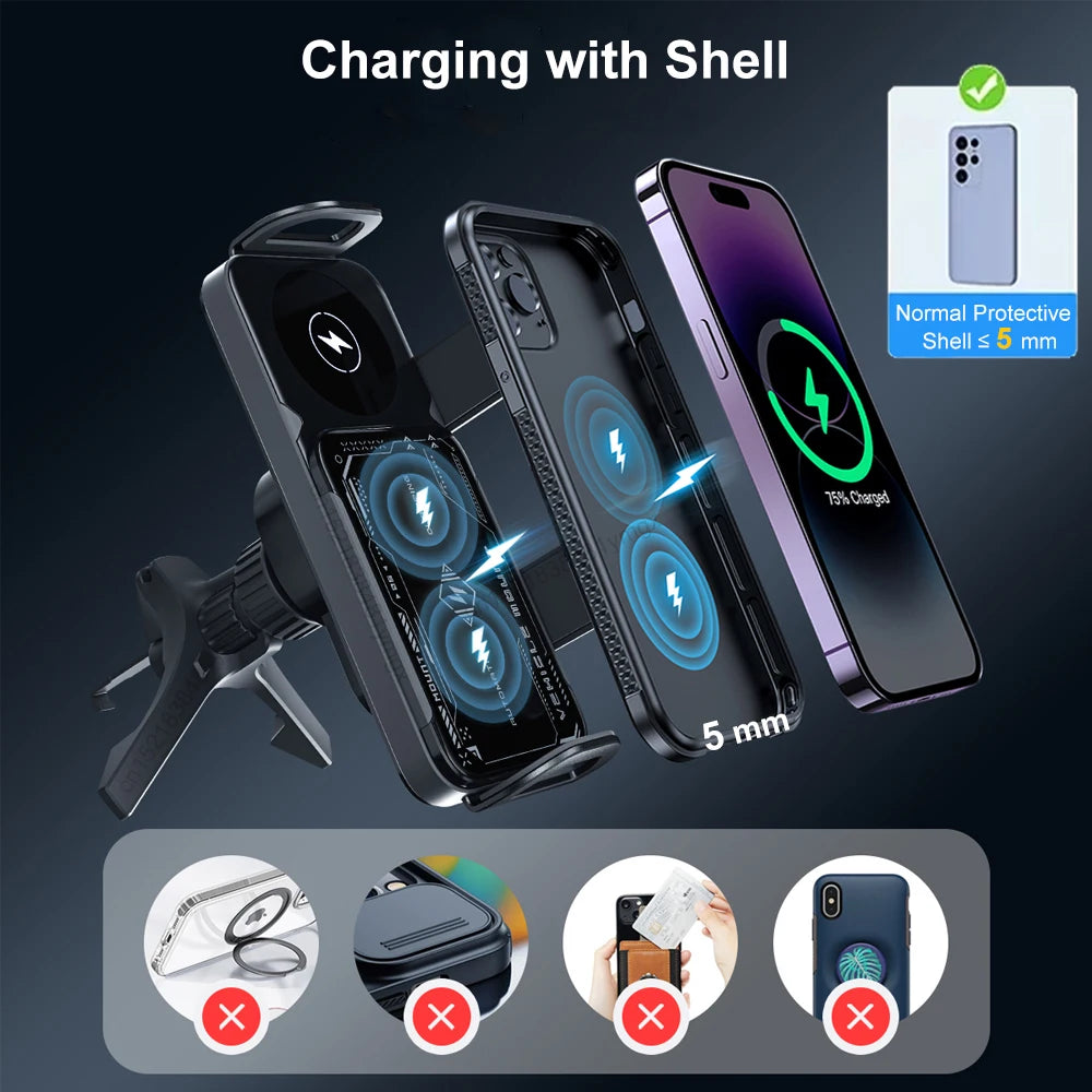 Car Wireless Charger Dual Coil Fold Screen Phone Fast Charging For Samsung Galaxy Z Fold 5 6 Flip 3 4 Air Vent Car Phone Holder