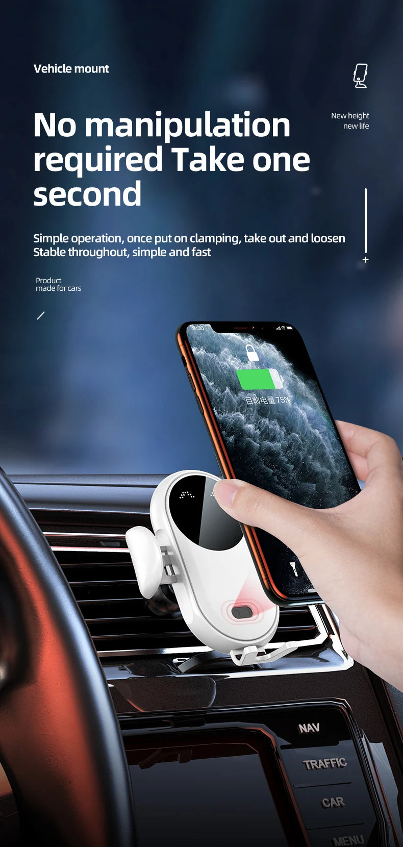 30W Wireless Charger Car Mount for Air Vent Mount Car Phone Holder Rotating Intelligent Infrared Fast Wireless Charging Charger