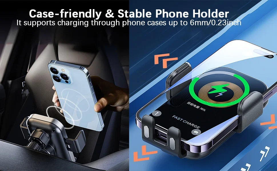 Phone Charger Car, Phone Mount for Car Wireless Charger, 15W Fast Wireless Charging Car Phone Holder, for iPhone 15/14/13/12/11