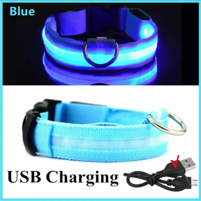 Dog Collar Nylon LED Night Safety Flashing Glow In The Dark Pet Dog Leash pet Dogs Luminous Fluorescent  dog accessories collar